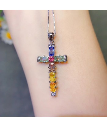 925 Silver Sapphire Cross Pendants for Her de France