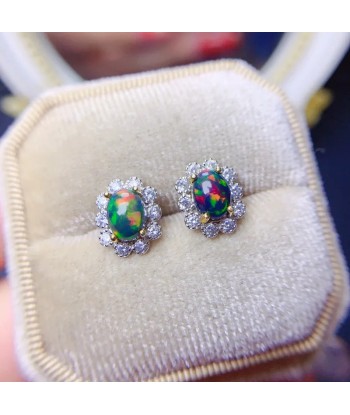 S925 Silver Natural Black Opal Earrings for Women Comparez plus de prix