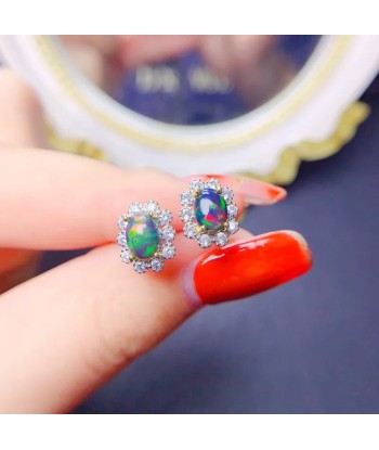 S925 Silver Natural Black Opal Earrings for Women Comparez plus de prix