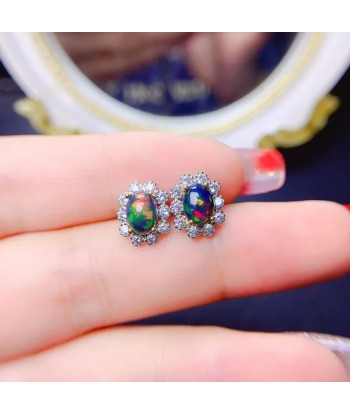 S925 Silver Natural Black Opal Earrings for Women Comparez plus de prix