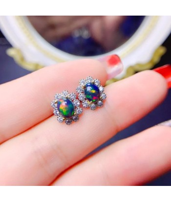 S925 Silver Natural Black Opal Earrings for Women Comparez plus de prix