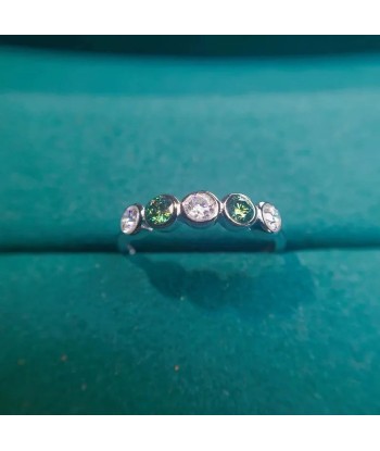 Sterling Silver 3MM Moissanite White and Green Band Ring for Women l'achat 