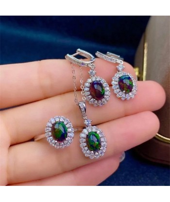 925 Sterling Silver Natural Black Opal Jewelry Set for Her pour bénéficier 