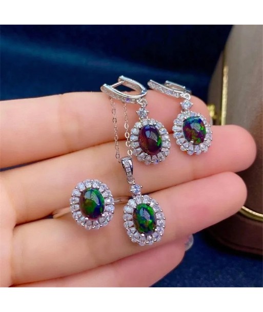 925 Sterling Silver Natural Black Opal Jewelry Set for Her pour bénéficier 