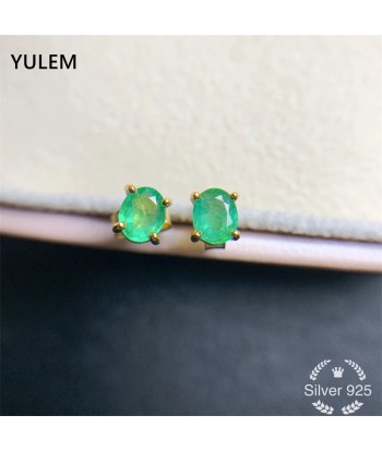 S925 Silver Emerald Studs 4mmx5mm for Women Venez découvrir notre 