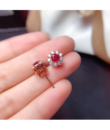 925 Silver Ruby Stud Earrings for Women sur le site 