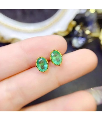 Sterling Silver Oval Cut Natural Colombian Emerald 5x7mm Earrings for Women du meilleur 