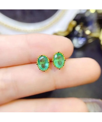 Sterling Silver Oval Cut Natural Colombian Emerald 5x7mm Earrings for Women du meilleur 