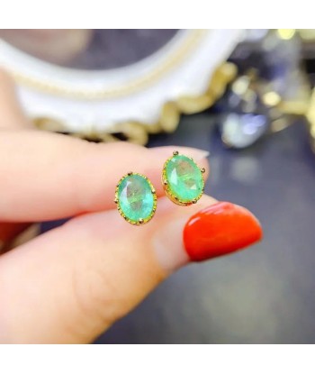 Sterling Silver Oval Cut Natural Colombian Emerald 5x7mm Earrings for Women du meilleur 