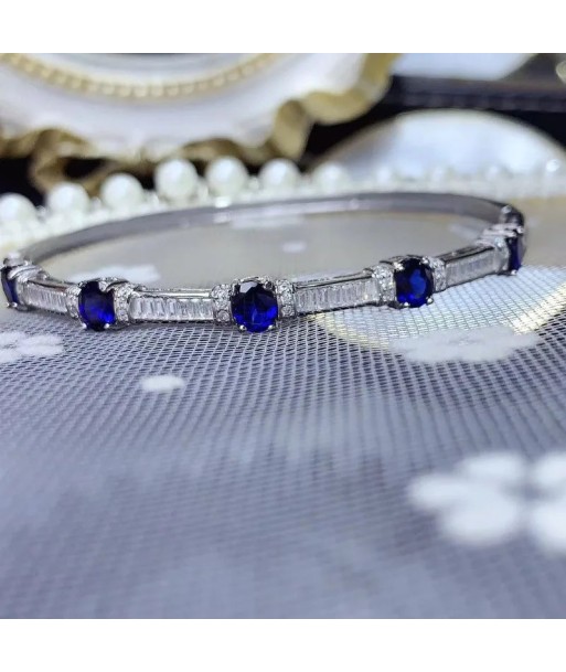 S925 Silver Natural Blue Sapphire Gemstone Bangles Bracelet for Women Véritable concentré