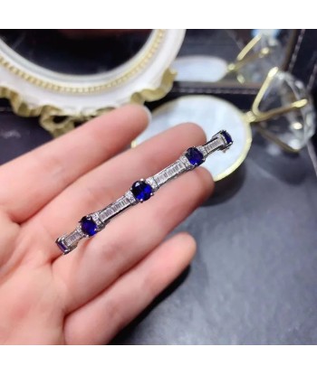 S925 Silver Natural Blue Sapphire Gemstone Bangles Bracelet for Women Véritable concentré