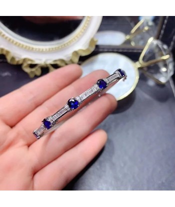 S925 Silver Natural Blue Sapphire Gemstone Bangles Bracelet for Women Véritable concentré