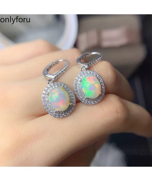 925 Silver Natural Opal Drop Earrings 8mm*10mm for Women prix