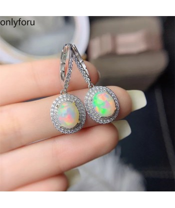 925 Silver Natural Opal Drop Earrings 8mm*10mm for Women prix