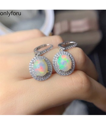 925 Silver Natural Opal Drop Earrings 8mm*10mm for Women prix