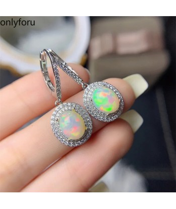 925 Silver Natural Opal Drop Earrings 8mm*10mm for Women prix