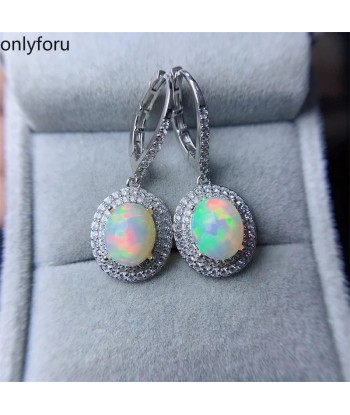 925 Silver Natural Opal Drop Earrings 8mm*10mm for Women prix