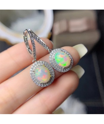 925 Silver Natural Opal Drop Earrings 8mm*10mm for Women prix