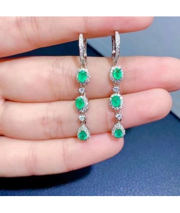 Sterling Silver Emerald Drop Earrings for Women. vous aussi creer 