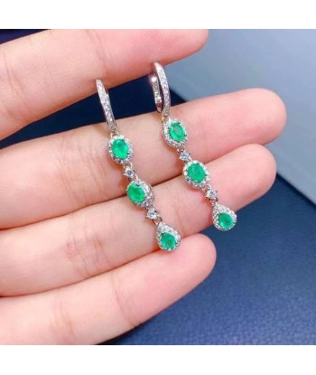 Sterling Silver Emerald Drop Earrings for Women. vous aussi creer 