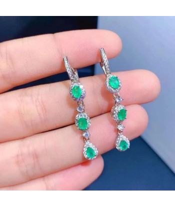 Sterling Silver Emerald Drop Earrings for Women. vous aussi creer 