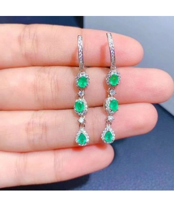 Sterling Silver Emerald Drop Earrings for Women. vous aussi creer 