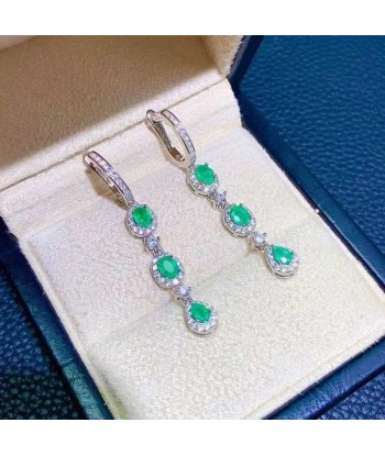 Sterling Silver Emerald Drop Earrings for Women. vous aussi creer 