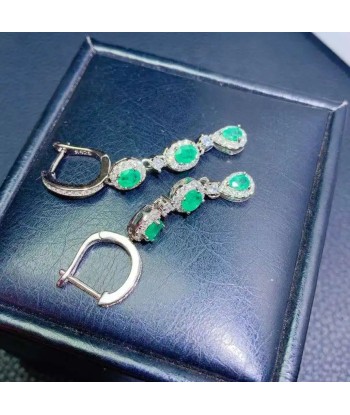 Sterling Silver Emerald Drop Earrings for Women. vous aussi creer 