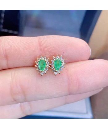 Sterling Silver 925 Natural Emerald Stud Earrings for Women destockage