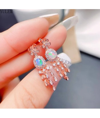 Sterling Silver Natural Opal Stud Earrings for Women Véritable concentré