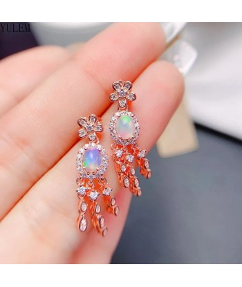 Sterling Silver Natural Opal Stud Earrings for Women Véritable concentré