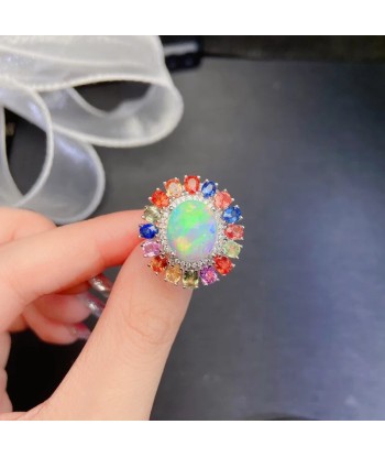 Sterling Silver Natural Opal Wedding Rings for Women À commander