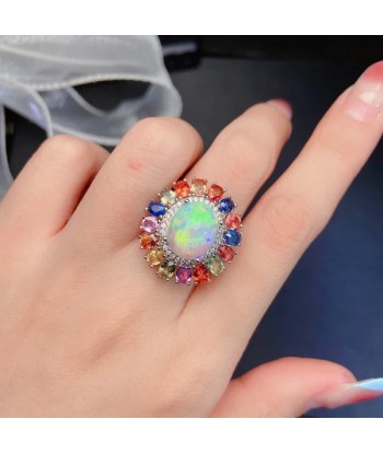 Sterling Silver Natural Opal Wedding Rings for Women À commander