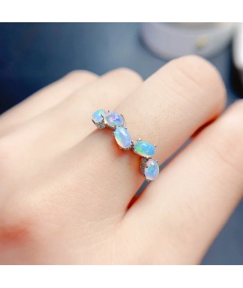 925 Sterling Silver Natural Opal Band Ring Set for Women ouvre sa boutique