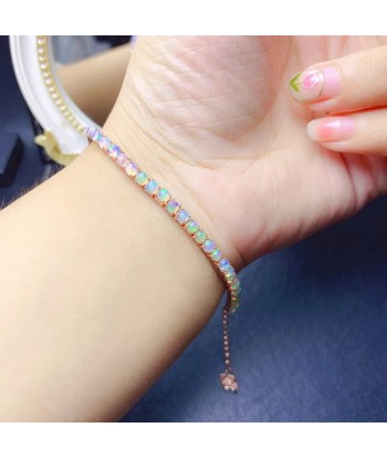 925 Silver Natural Opal Tennis Bracelet, 3mm x 3mm for Women. pas cher chine