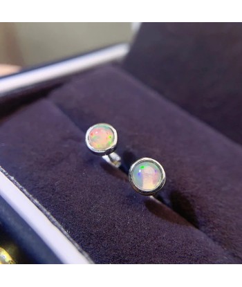 Silver 4mm Round Opal Stud Earrings for Women pas cheres