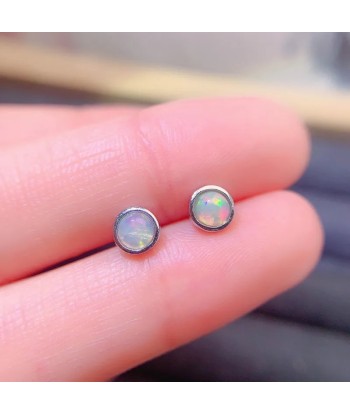 Silver 4mm Round Opal Stud Earrings for Women pas cheres