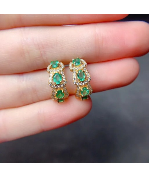 Sterling Silver Natural Emerald Diamond Earrings for Women Véritable concentré