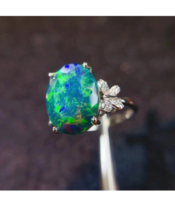 925 Sterling Silver Black Opal Engagement Ring for Women les ctes