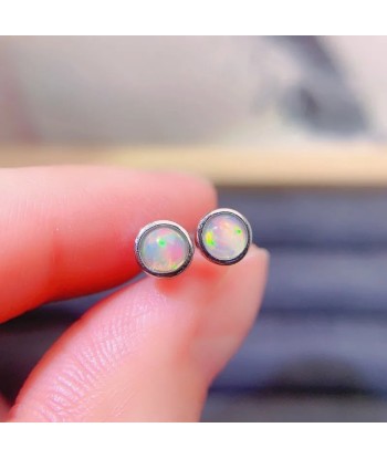 Silver 4mm Round Opal Stud Earrings for Women pas cheres