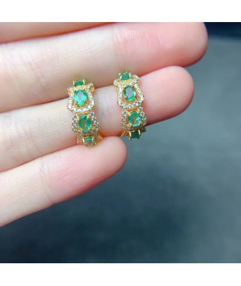 Sterling Silver Natural Emerald Diamond Earrings for Women Véritable concentré