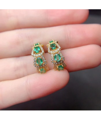 Sterling Silver Natural Emerald Diamond Earrings for Women Véritable concentré