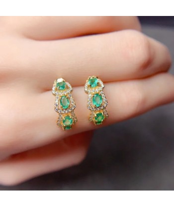 Sterling Silver Natural Emerald Diamond Earrings for Women Véritable concentré