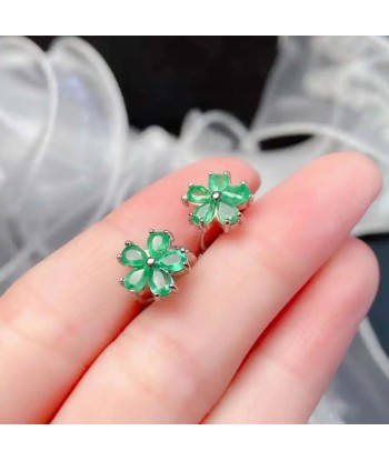 925 Sterling Silver Natural Colombian Emerald Stud Earrings for Women s'inspire de l'anatomie humaine