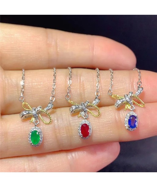 S925 Silver Natural Emerald Gemstone Pendant Necklace for Women À commander