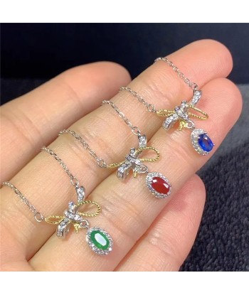 S925 Silver Natural Emerald Gemstone Pendant Necklace for Women À commander