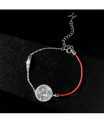 925 Sterling Silver Red String Emerald Bracelet for Women pas cheres