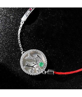 925 Sterling Silver Red String Emerald Bracelet for Women pas cheres