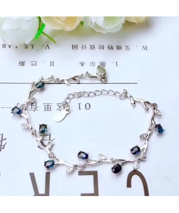 925 Sterling Silver Natural Blue Sapphire Stone Bracelet for Women Toutes les collections ici