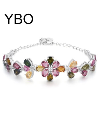 925 Sterling Silver Tourmaline Bracelet, Flower Design for Women livraison gratuite